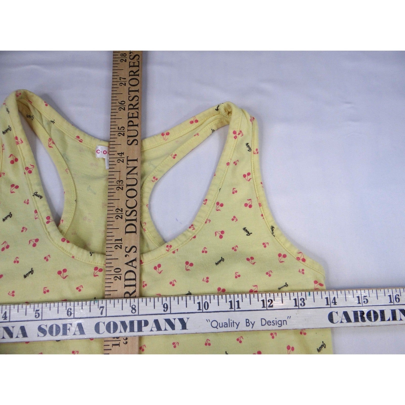 Y2K COLZA Womens Yellow Cherry Print Racerback Tank Top Size L