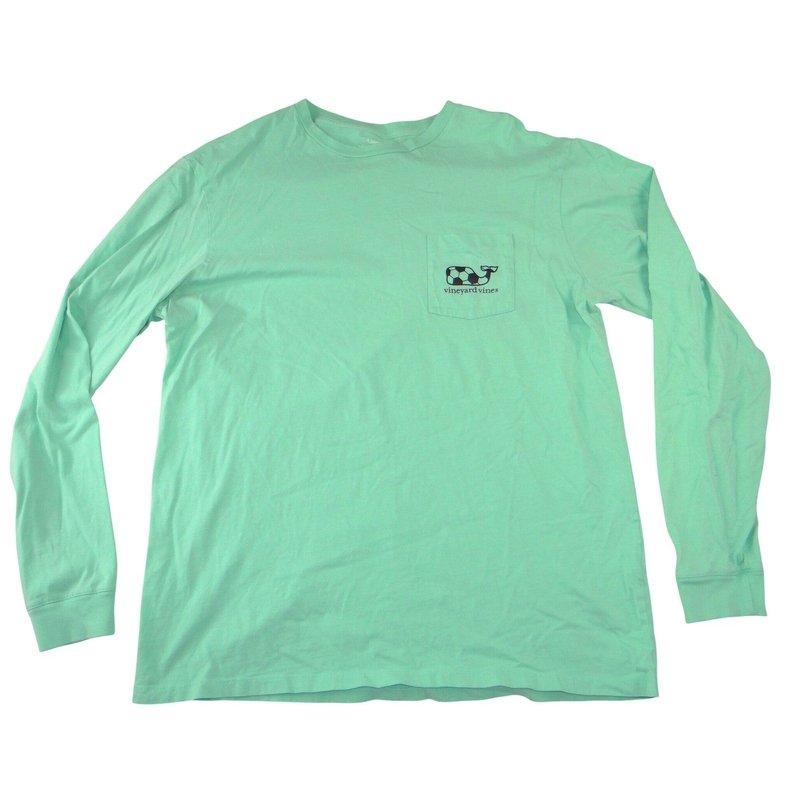 Vineyard Vines Mens L Soccer Whale Long Sleeve Pocket T-Shirt Mint Green
