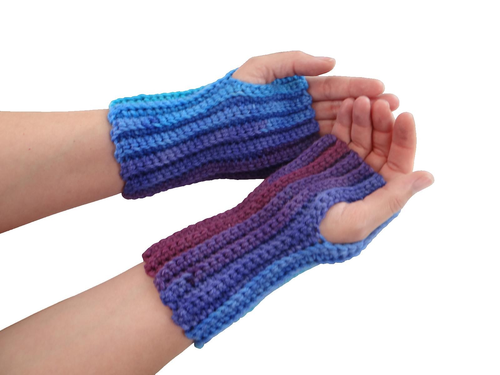 Handmade Crocheted Hand Warmers in Blue and Purple Lot 1