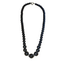 Vintage Elegant Black Beaded Statement Necklace Toggle Clasp Estate Jewelry