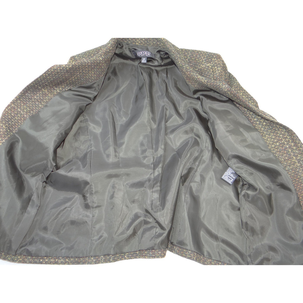 Vintage Kasper Women 14P Tweed Blazer Jacket Olive Green Brown Earth Tone Sz 14