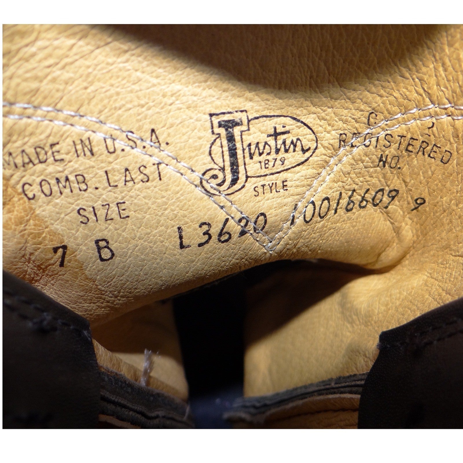Justin L3620 Black Leather Roper Western Boots Womens 7 B Made in USA Round Toe