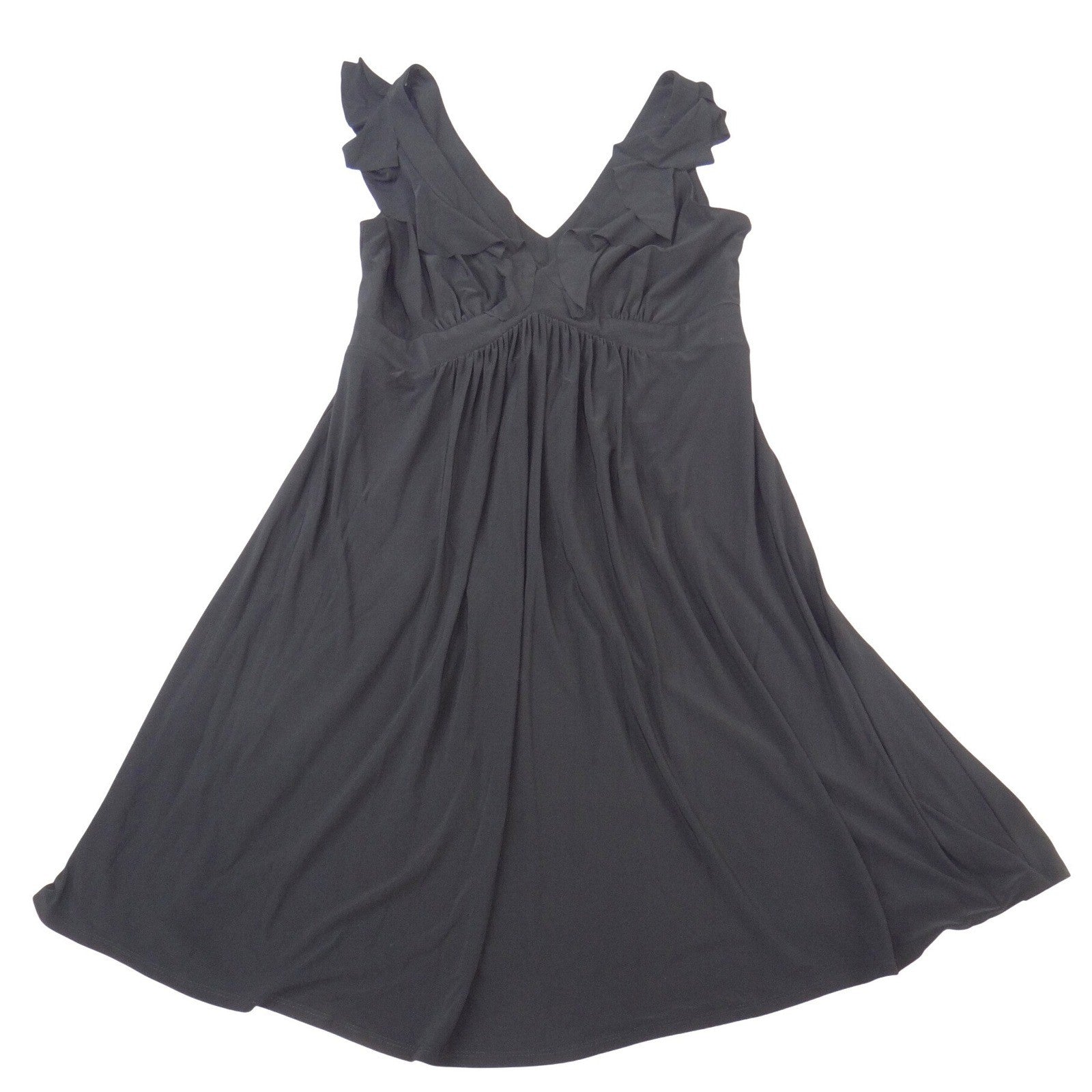 Evan-Picone Black Ruffle V-Neck Empire Waist Sleeveless Dress Petite 12P