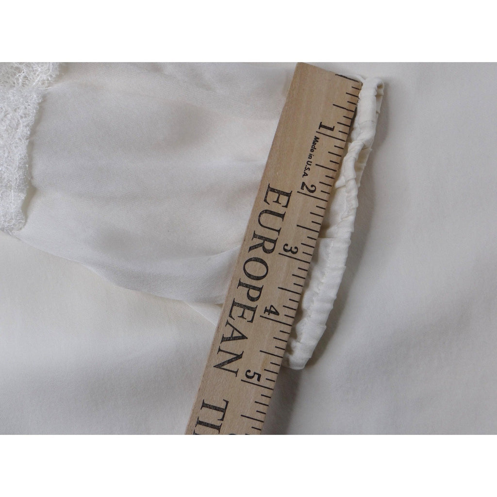 Vintage Cream Off White Lace Trimmed Sheer Blouse Women's Elegant Sheer Top