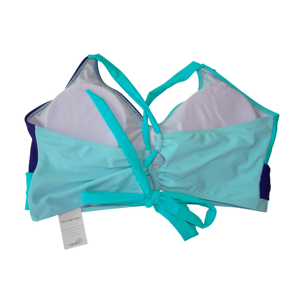 NWT-Rosvigor Womens Plus Size 3XL Colorblock Bikini Set Purple Teal High Waist