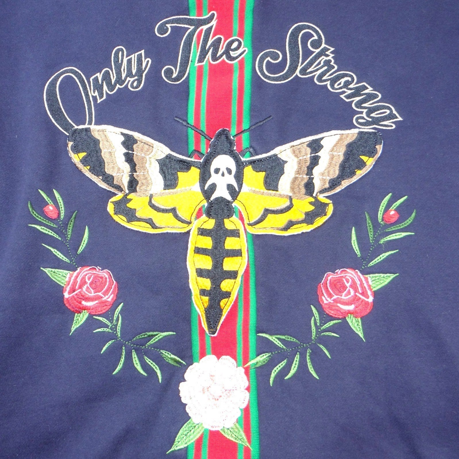 Hudson Outerwear Mens 3X Navy Blue Moth Skull Only The Strong Sweatshirt Striped
