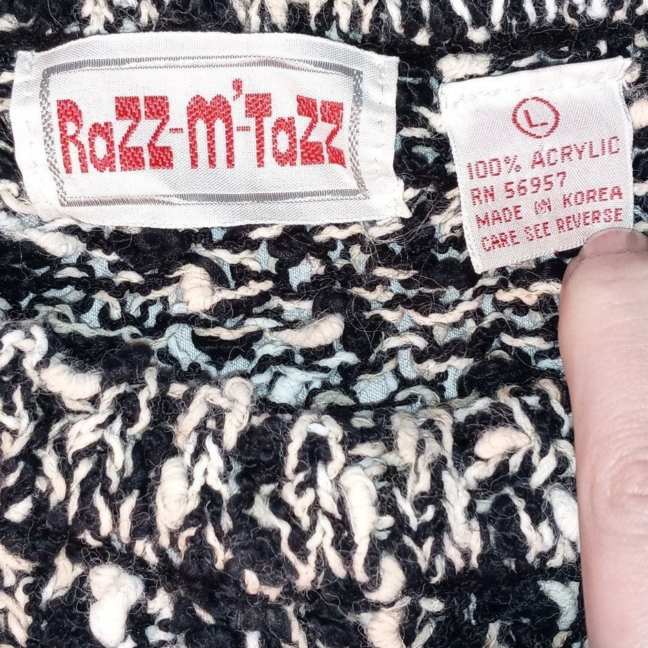 Vintage Razz-m'-Tazz Black White Textured Knit Sweater Women's Large Acrylic
