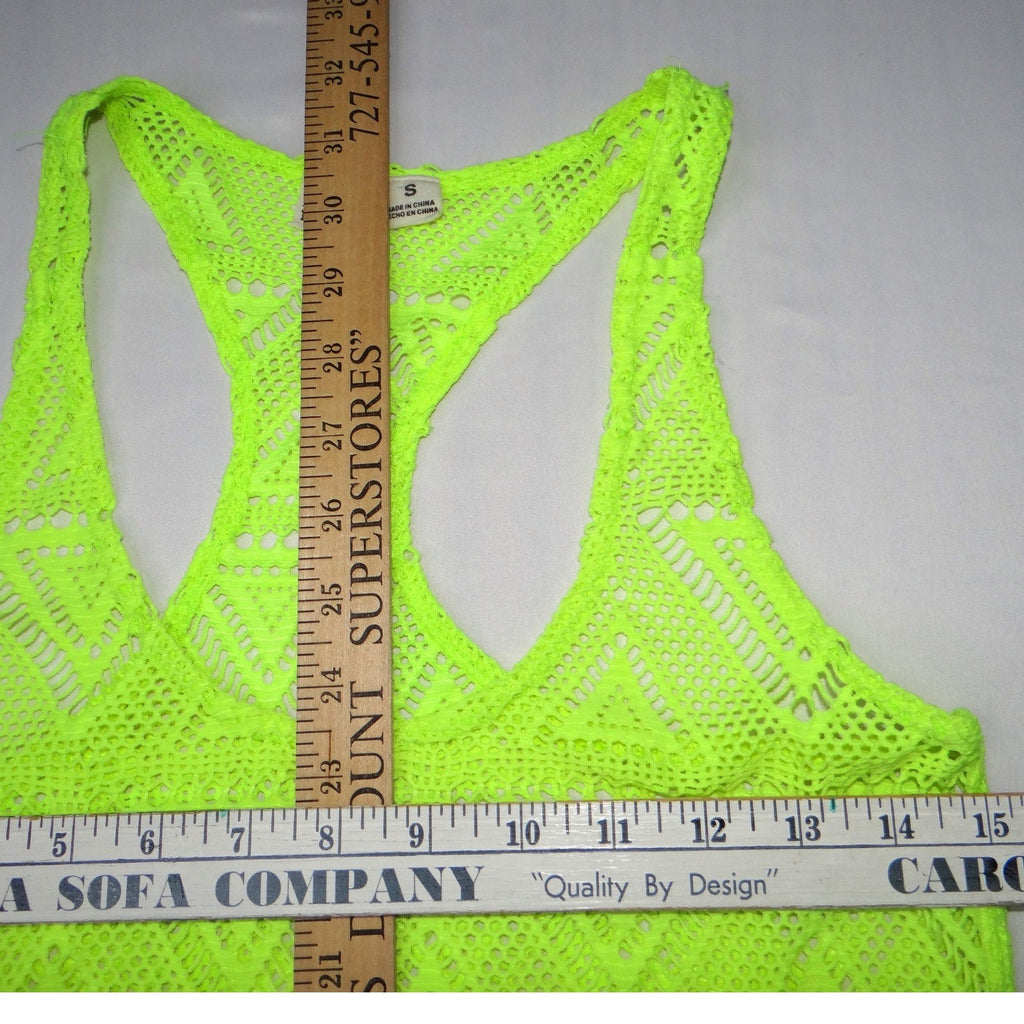 Del Mar Neon Lime Green Crochet Geometric Triangle Swim Cover Up Dress Small