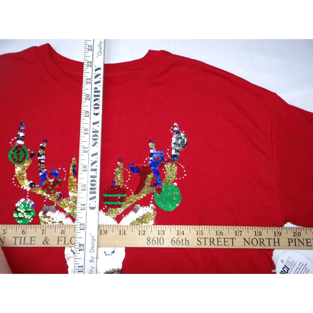 NWT-Wonder Nation Womens Red Reindeer Sequin Ugly Christmas Sweater Shirt XXL