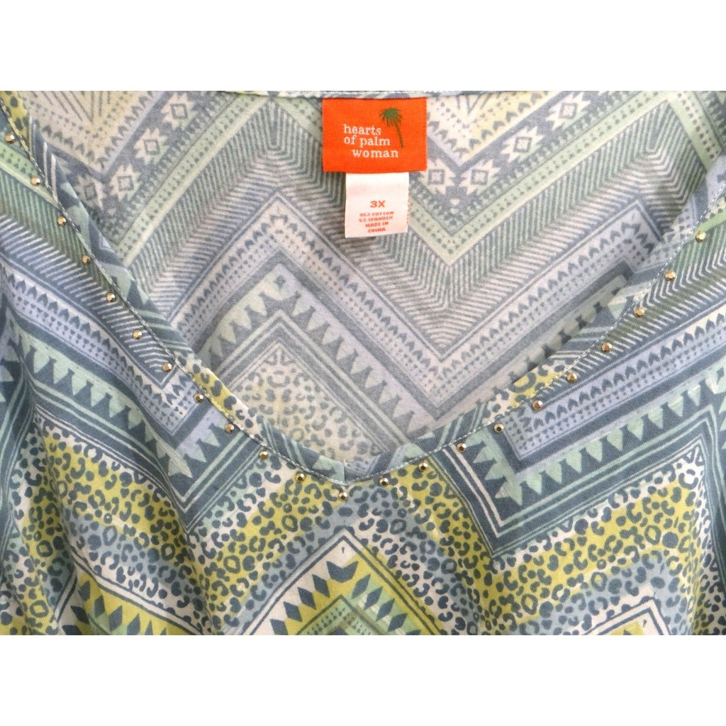 Hearts of Palm Woman Island Treasures 2018 Print V Neck Tie Front Blouse 3X