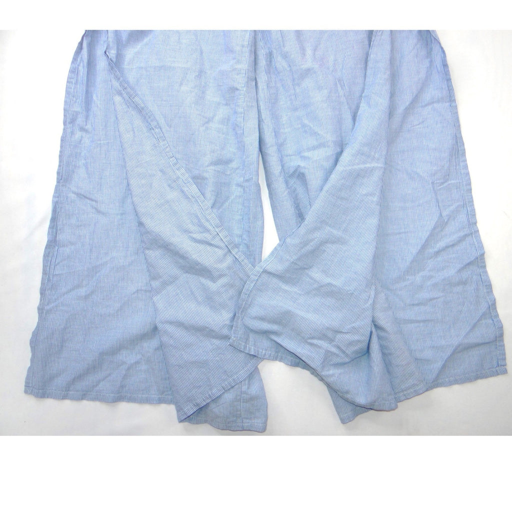 Onia Blue White Pinstripe Wide Leg Drawstring Pants Side Slit Womens Medium