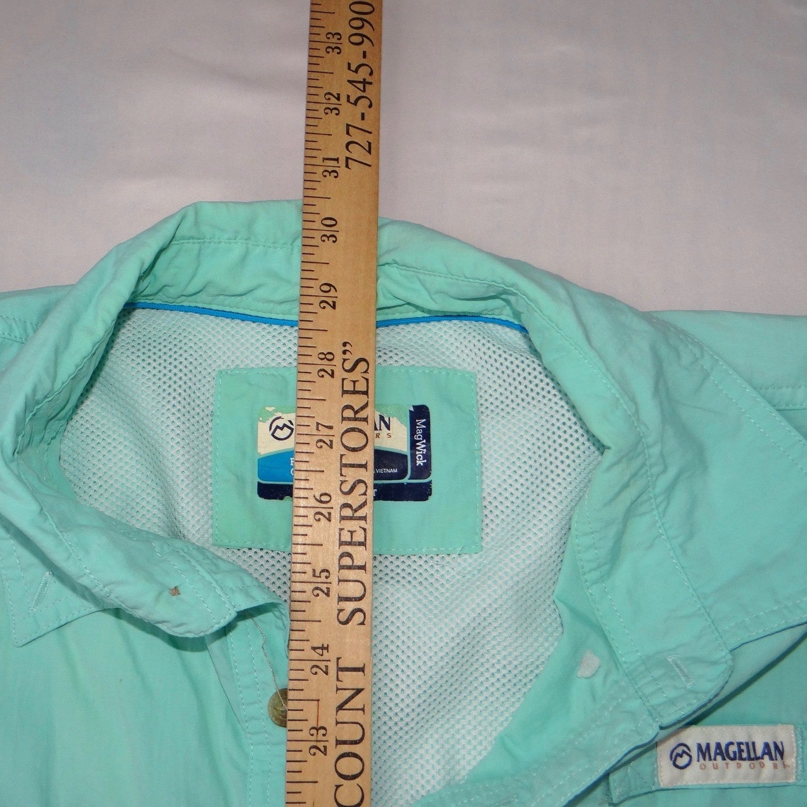 Vintage Magellan Outdoors Mens Teal Short Sleeve Button Up Fishing Shirt Large