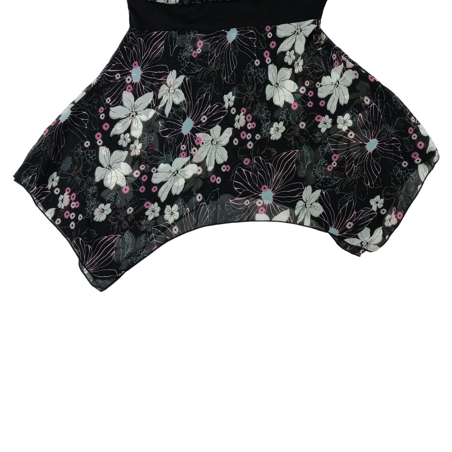 Y2k Black Floral Print Tank Flowy Handkerchief Hem Tank Top Women's Size Small