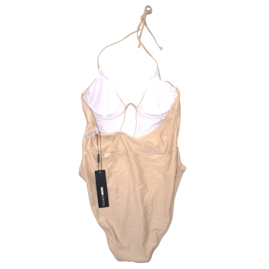NWT-Fashion Nova Charlotte 1 Piece Swimsuit Champagne Gold Underwire Cutout