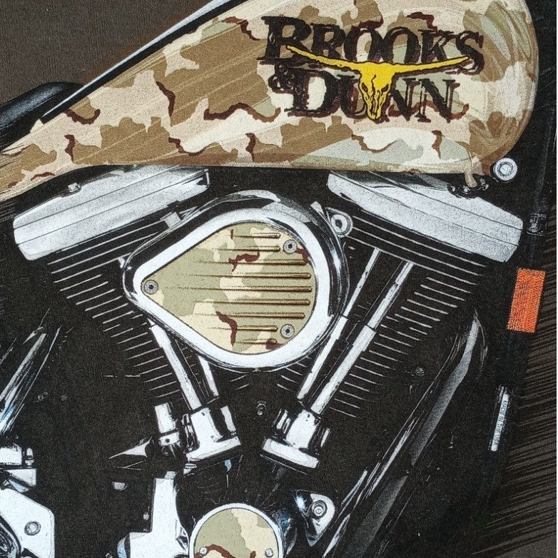 Gildan Mens Large Brown Motorcycle Engine Graphic T Shirt Brooks and Dunn