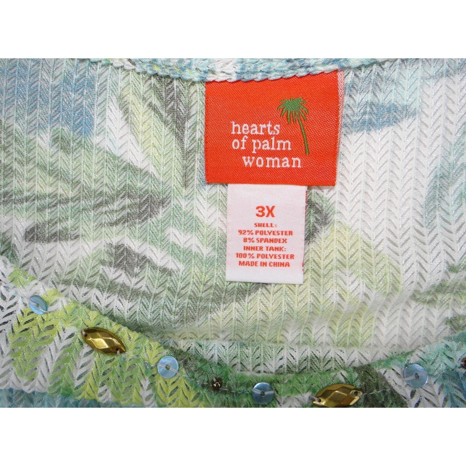 Hearts of Palm Woman 3X Tropical Leaf Print Tunic Top Drawstring Side Accent
