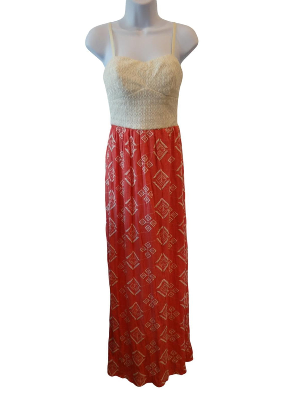 Chic Coral Maxi Dress with Lace Detail