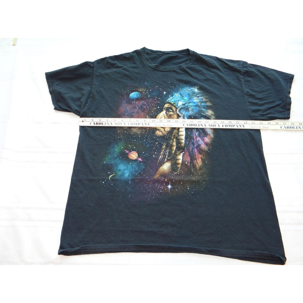 Men's Black Graphic T-Shirt with Native American and Space Design
