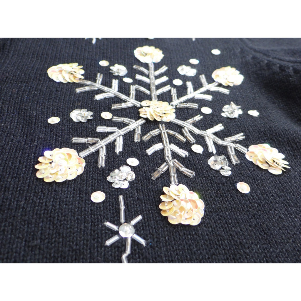 Vintage Heirloom Collectibles Sweater Cardigan Snowflake Beaded Sequin Black M