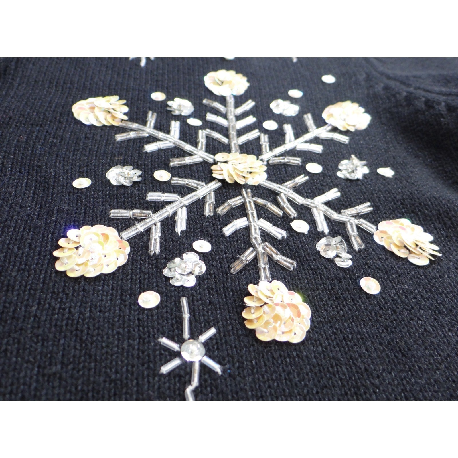 Vintage Heirloom Collectibles Sweater Cardigan Snowflake Beaded Sequin Black M