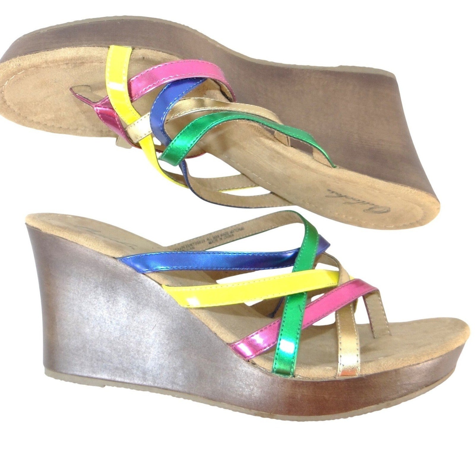 Outlooks Nolan Womens 10M Multi Color Metallic Strappy Wedge Sandals
