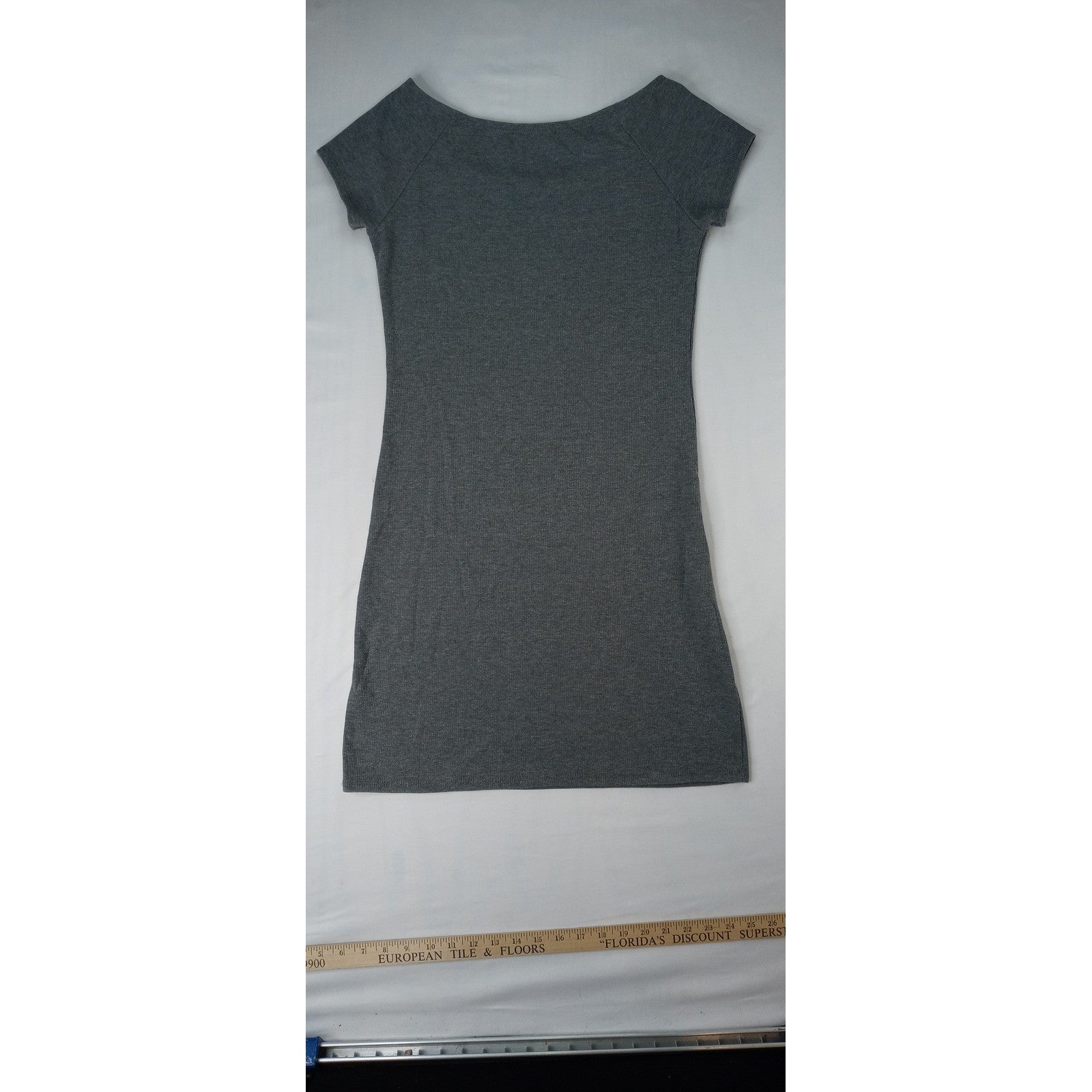 ANTISTAR Women's Charcoal Gray Ribbed Boat Neck Short Sleeve Dress Size L