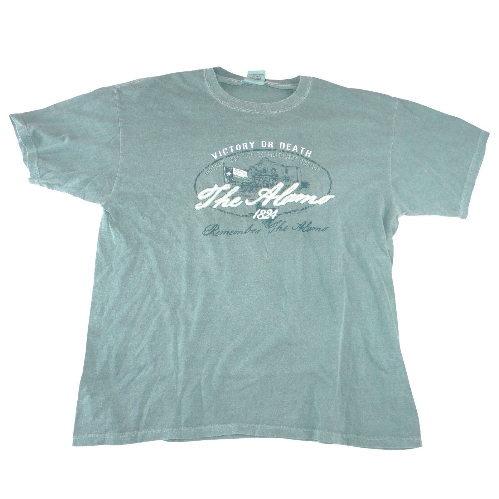 Authentic Pigments Mens The Alamo Victory or Death Graphic T-Shirt Green Large