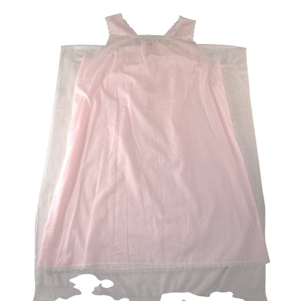 Katz Vintage Pink Lace Trim Nightgown Sleeveless Square Neck USA Made Large