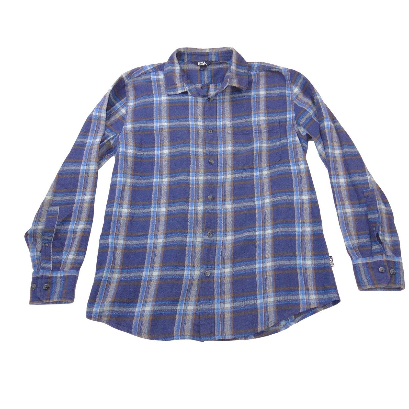 Eddie Bauer Mens Large Blue Plaid Flannel Button Up Shirt Long Sleeve Gorpcore