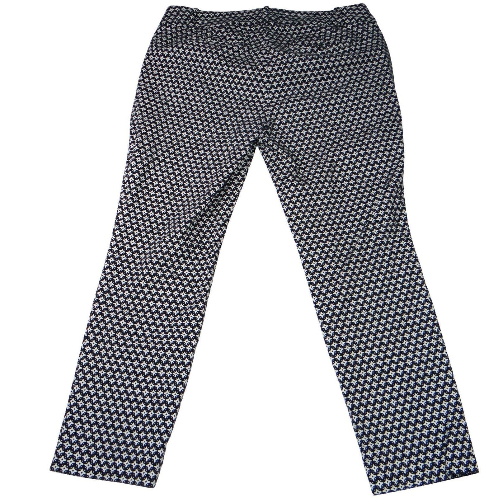 LOFT Outlet Petite Modern Trousers Pants Geometric Print Navy White Size 8P
