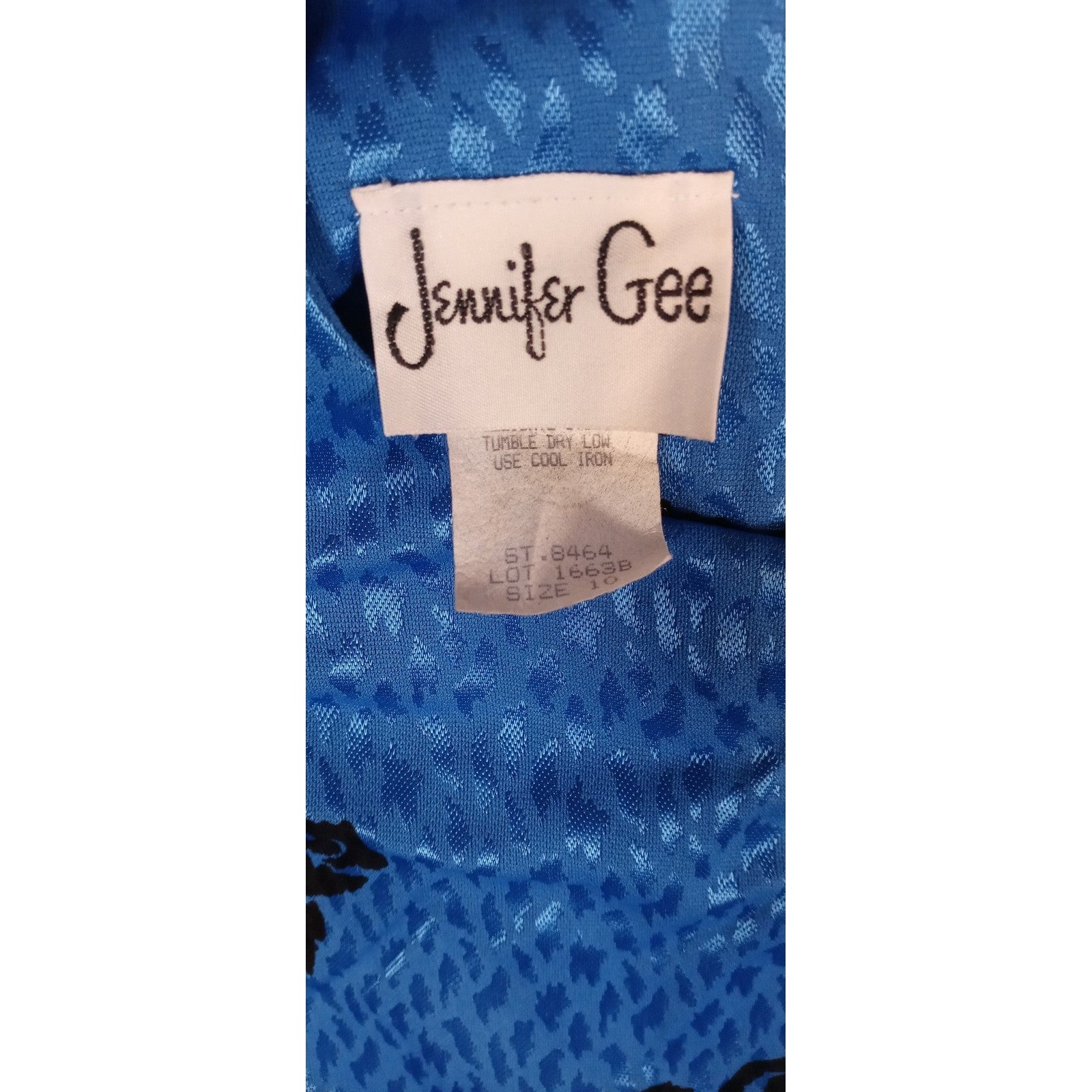 VTG Dress Union Made Blue Black Rose Print Midi Long Sleeve Elastic Waist J Gee
