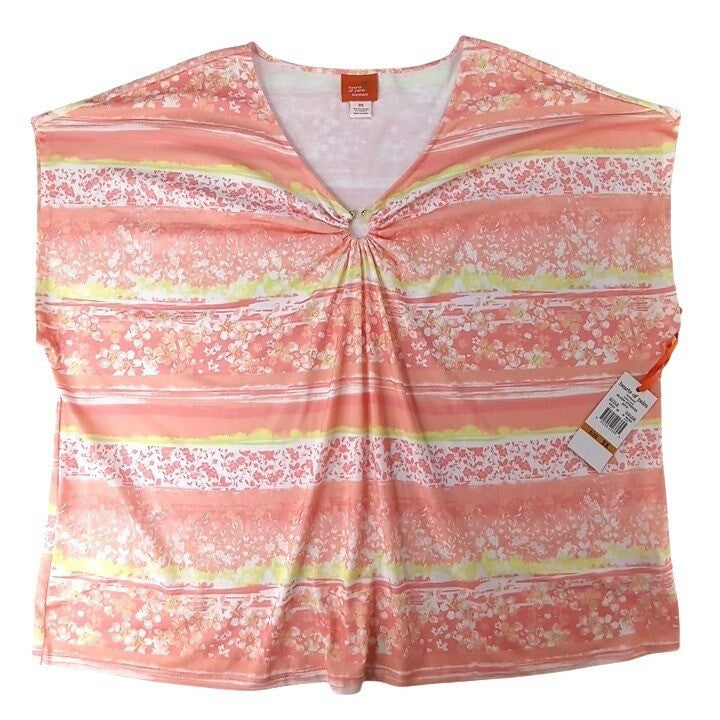 NWT-Hearts of Palm Woman Blush Strokes Print V Neck Gathered Ring Top 3X