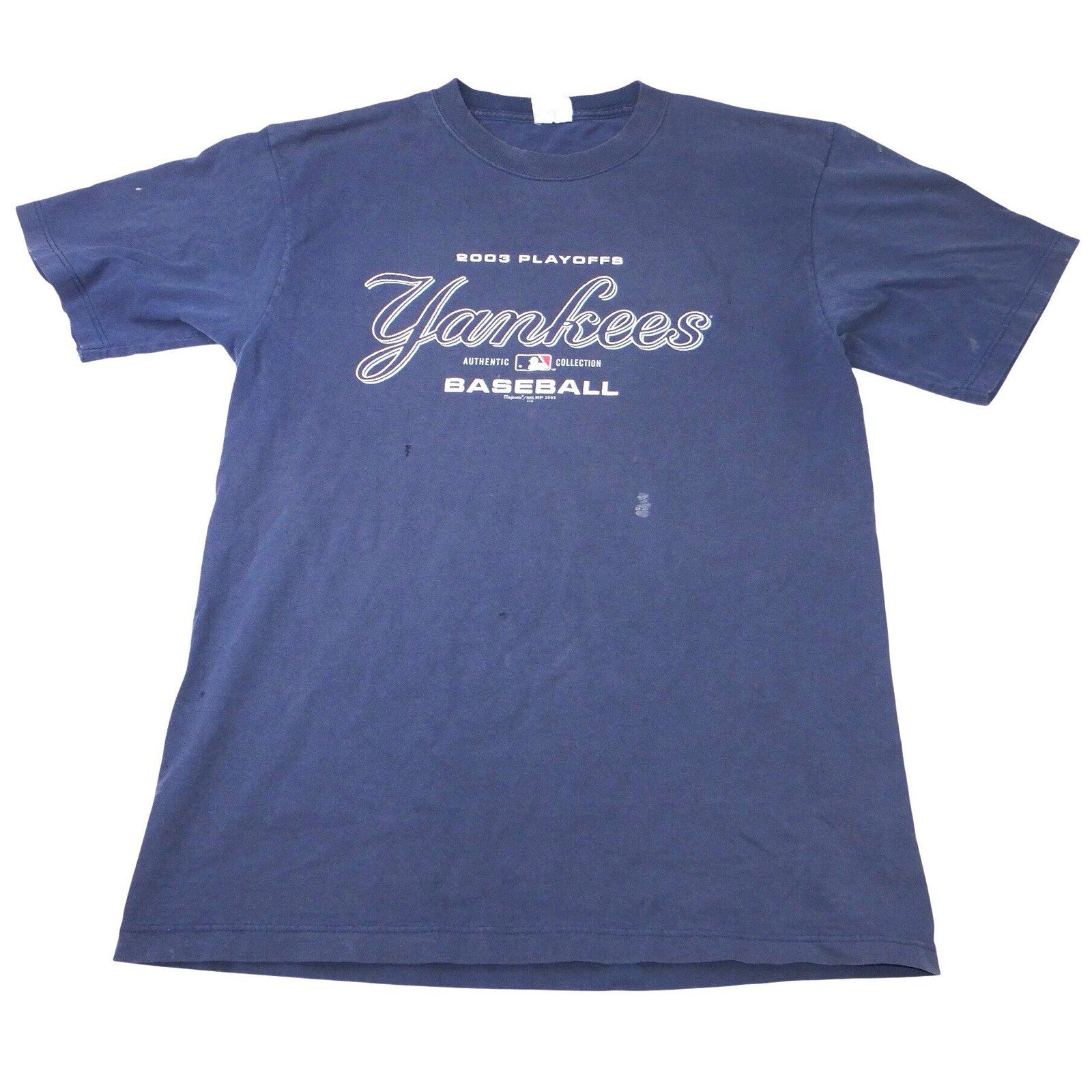 Majestic MLB 2003 Playoffs New York Yankees Baseball TShirt Mens Read Distressed