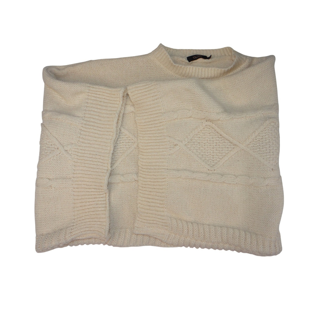 MICAS Cream Cable Knit Diamond Pattern Oversized Poncho Sweater One Size