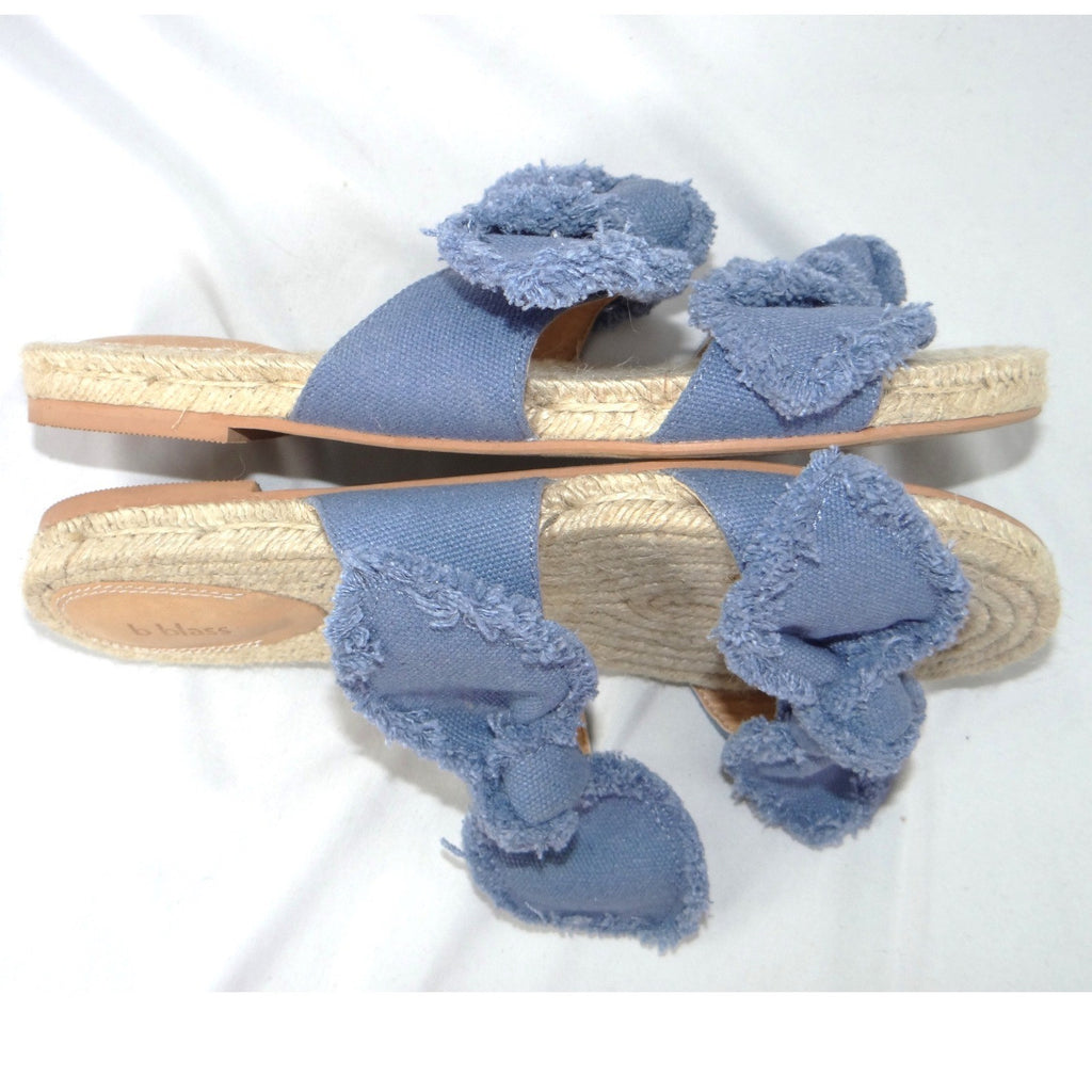 B Blass Womens Blue Frayed Bow Espadrille Slide Sandals Flat Jute Size 7.5M 38