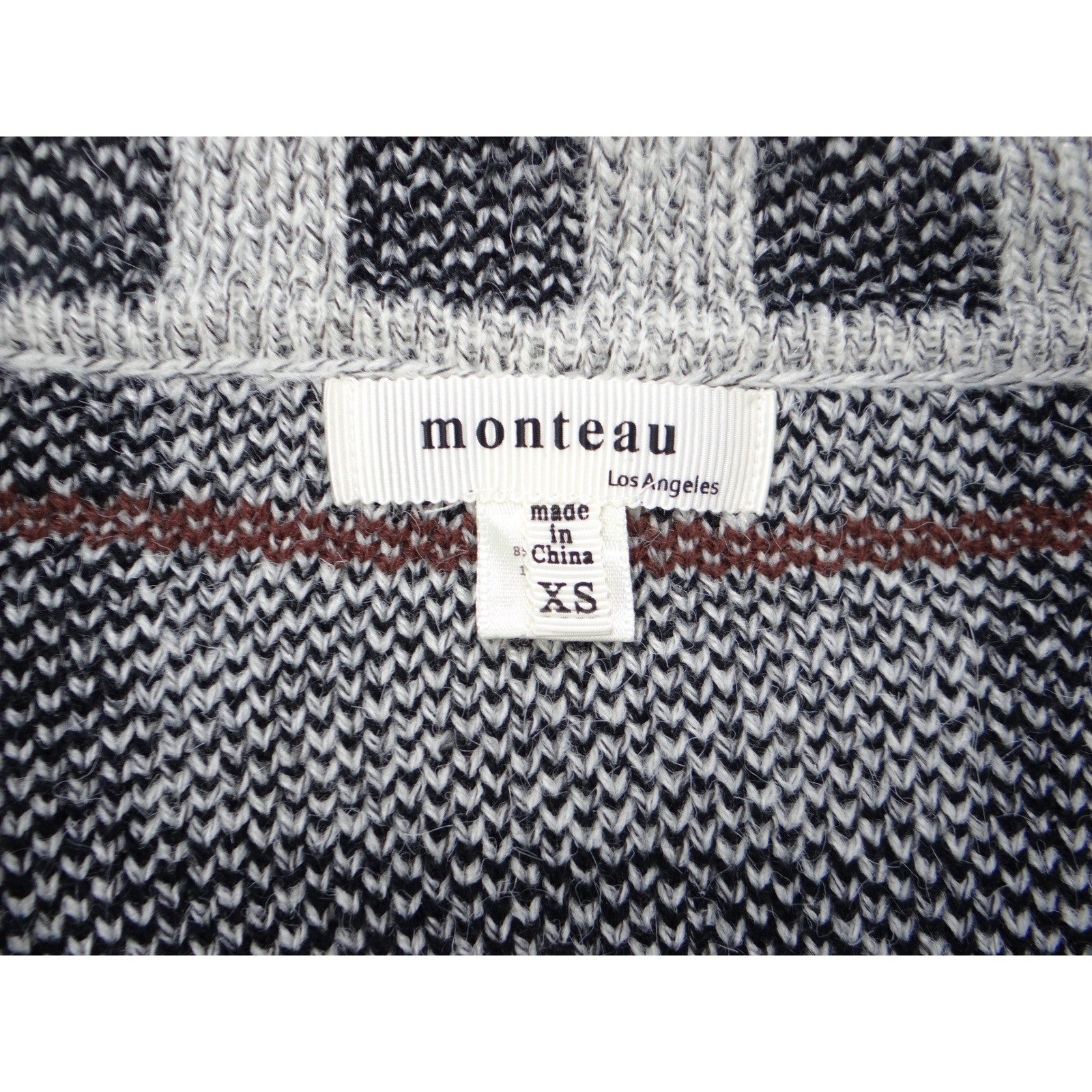 MONTEAU Women's Gray Plaid Open Front Knit Cardigan Sweater XS