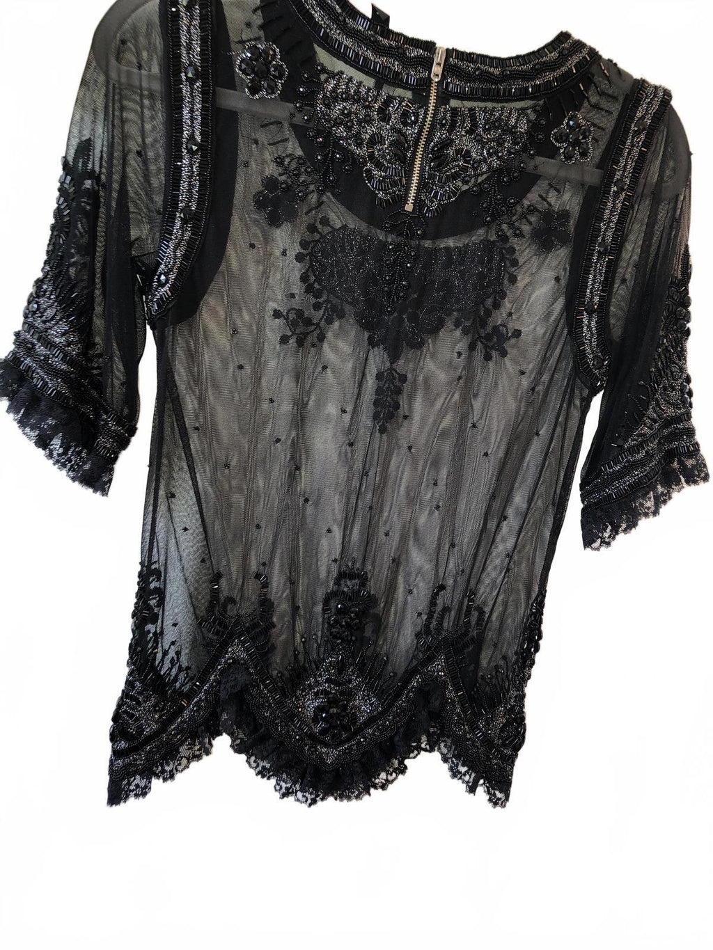 Elegant Black Beaded Top by Topshop