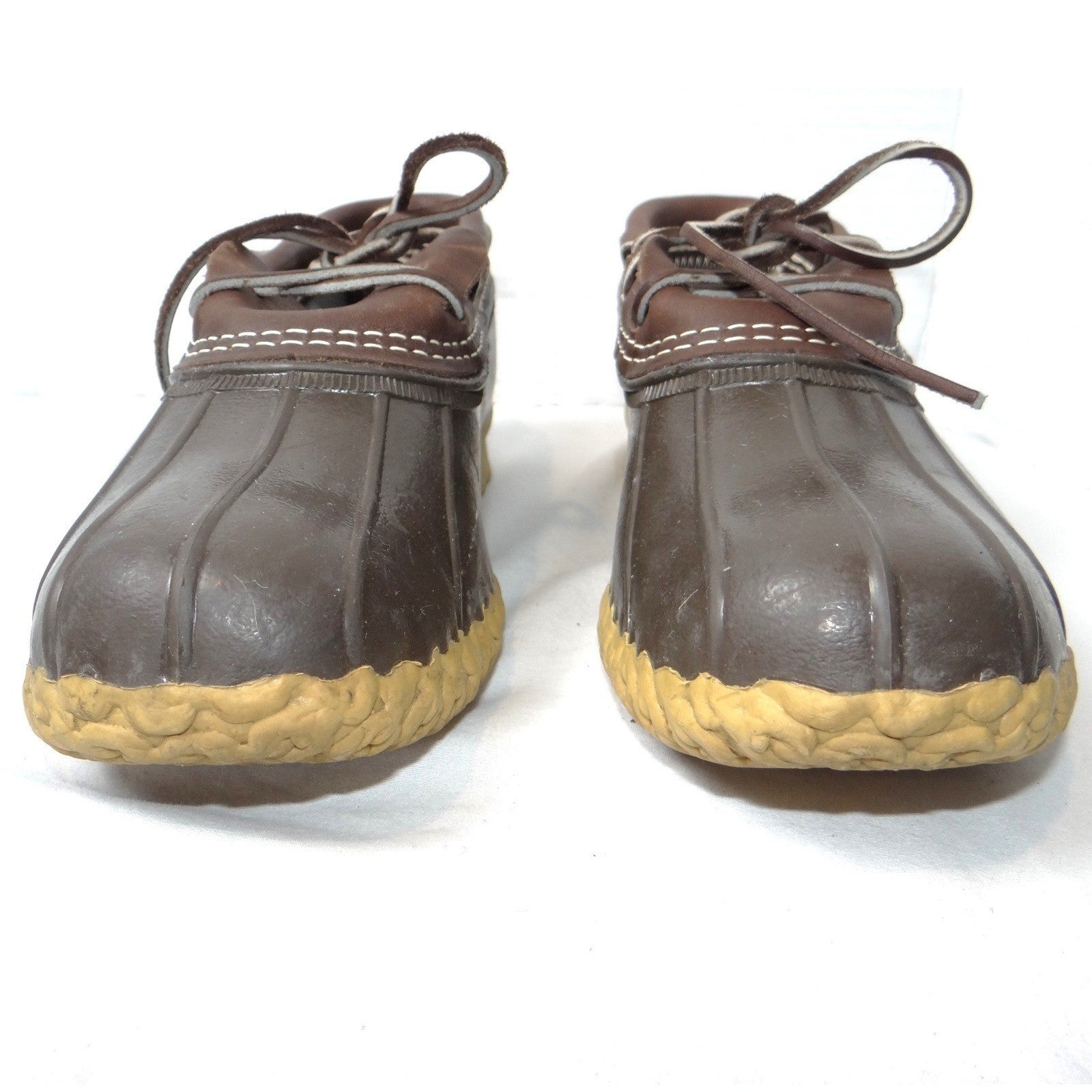 LL Bean Boots Mens 7 M Brown Leather Rubber Gumshoe Moccasin Duck Boots Made USA