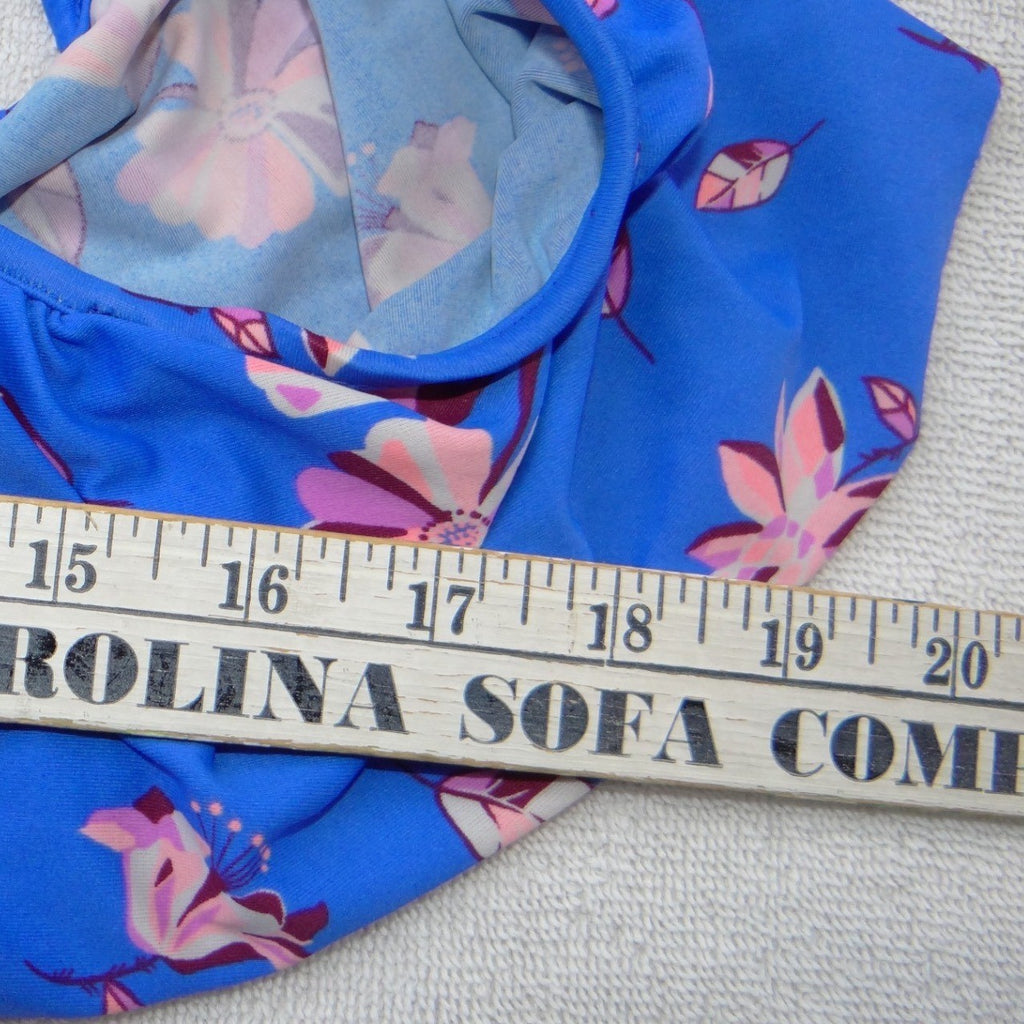 Womens Blue Floral Ruffle Off the Shoulder Underwire Bikini Top Large