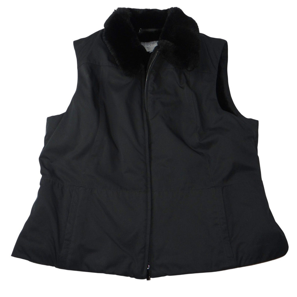 Ann Taylor Petites Black Faux Fur Collar Zip Vest Women Size LP