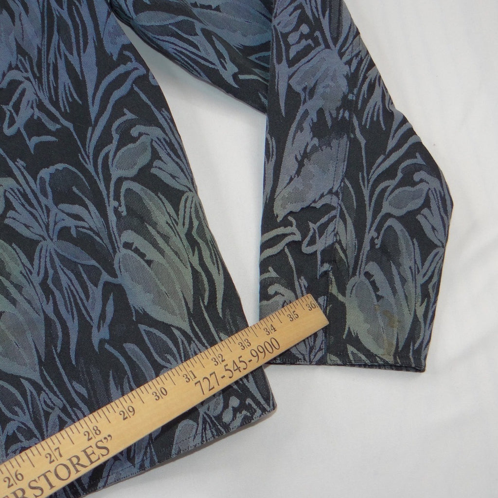 VTG Coldwater Creek Womens Blue Botanical Jacquard Mandarin Collar Jacket Size M