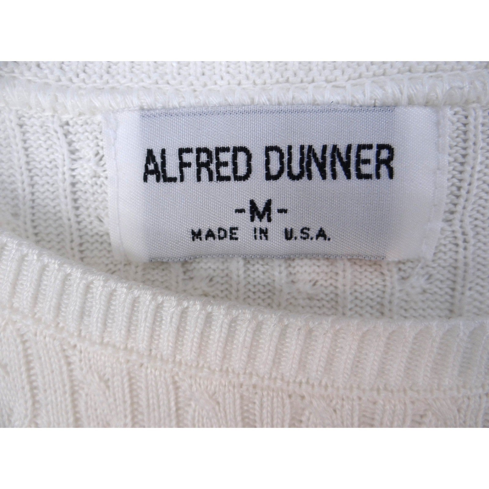 Alfred Dunner Women's White Cable Knit Short Sleeve Sweater Top Sz M Made in USA