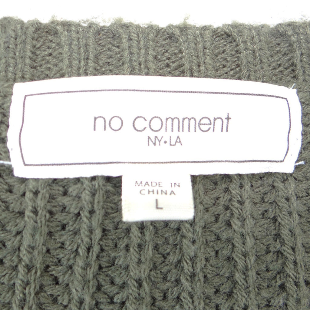 No Comment Womens Olive Green Cable Knit Fringe Sweater Crew Neck Pullover L