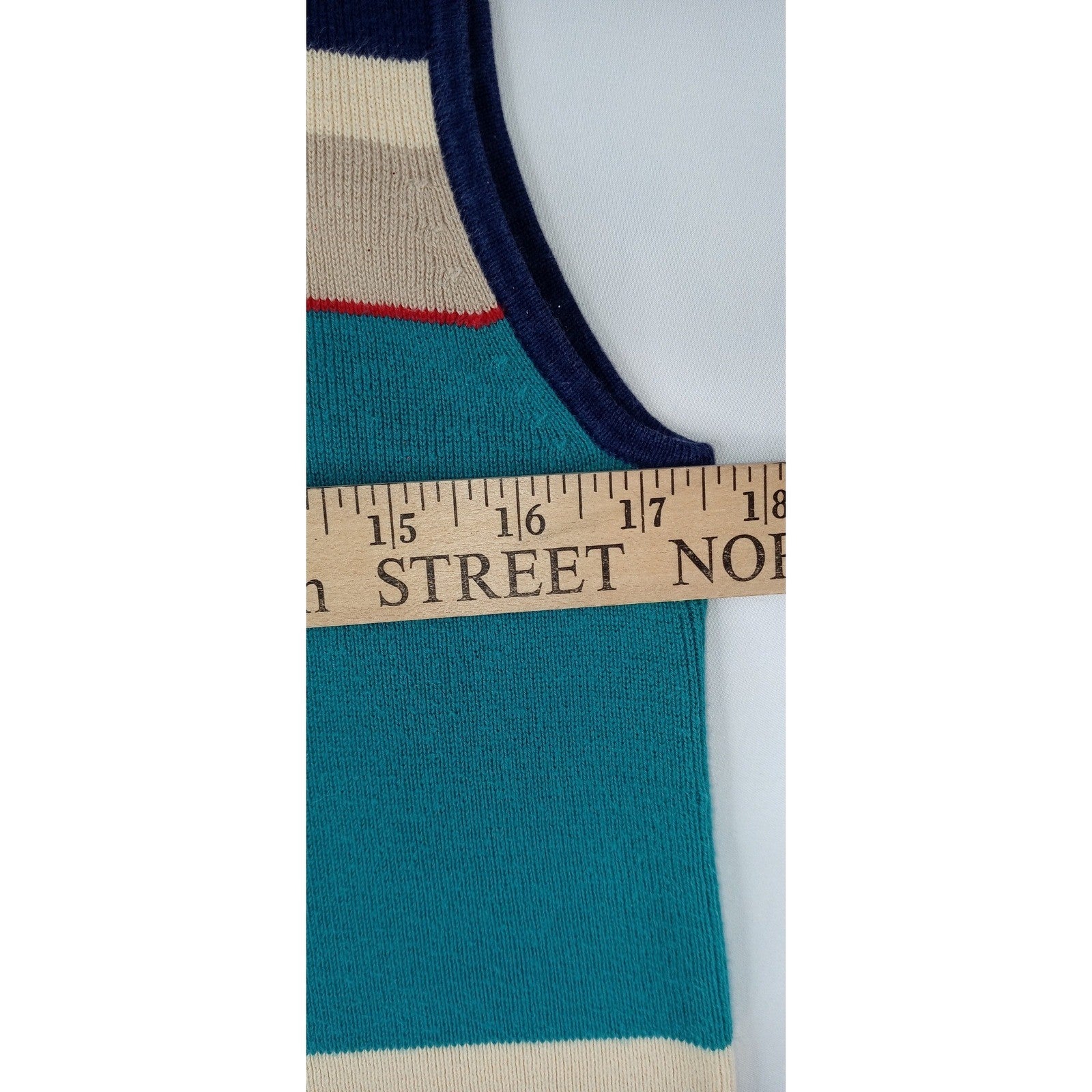 Vintage Sag Harbor Striped Sleeveless Knit Vest Top Navy Red Teal Cream Medium