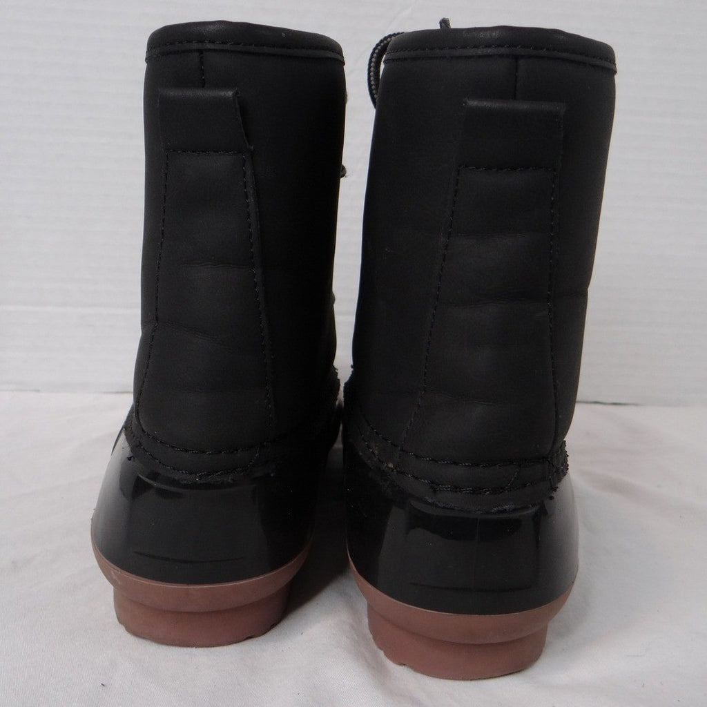 Charlotte Russe Black Lace Up Duck Boots Waterproof Rubber Sole Plaid Lined