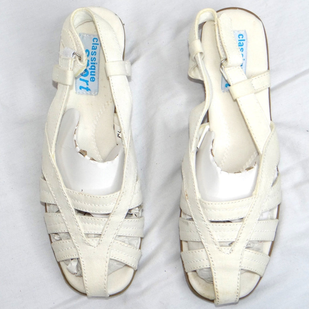 Classique Sport Women's White Strappy Wedge Sandals Size 7M