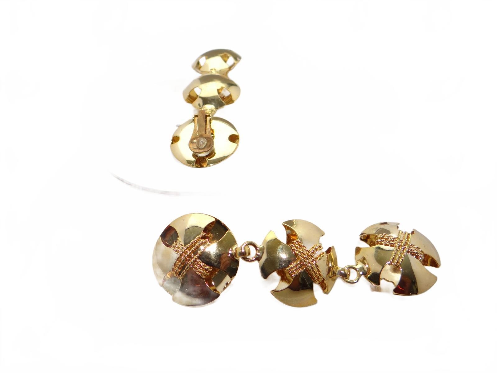 Vintage Gold Tone Triple Disc Drop Earrings