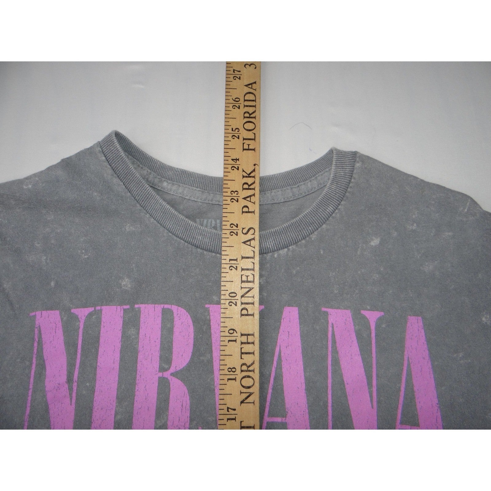Nirvana Smiley Face T-Shirt Gray Acid Wash Graphic Tee Size S