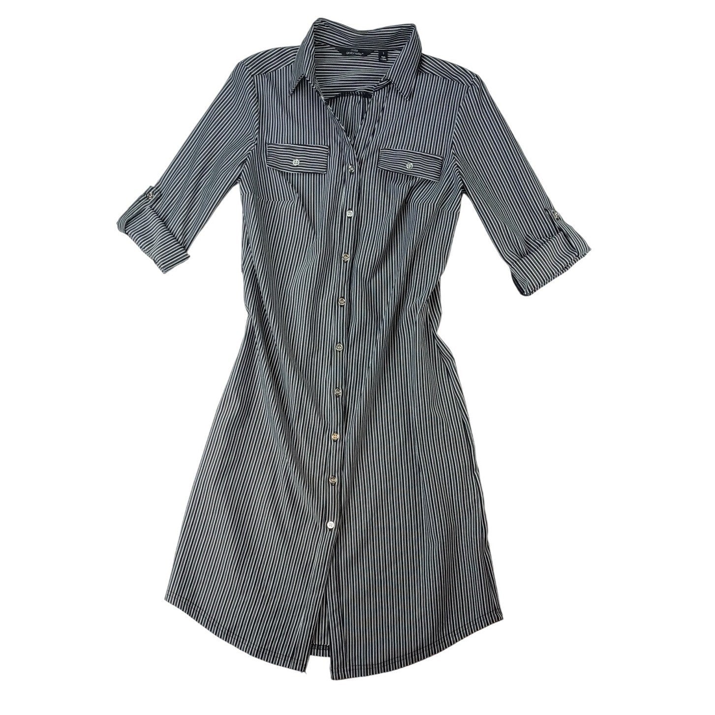 Mile Gabrielle Striped Shirt Dress Button Down Roll Sleeves Midi Womens Sz Small