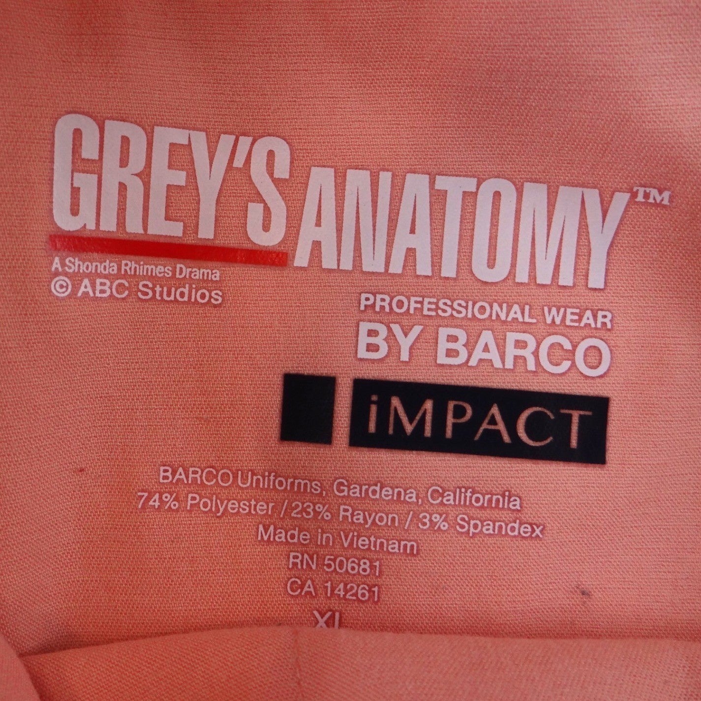 Greys Anatomy by Barco Impact Peach Scrub Pants Womens XL Drawstring Cargo
